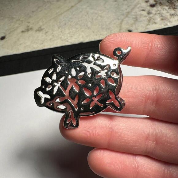 Signed Danecraft Pig Piggy Brooch Pin Silver Tone Metal - Picture 5 of 11